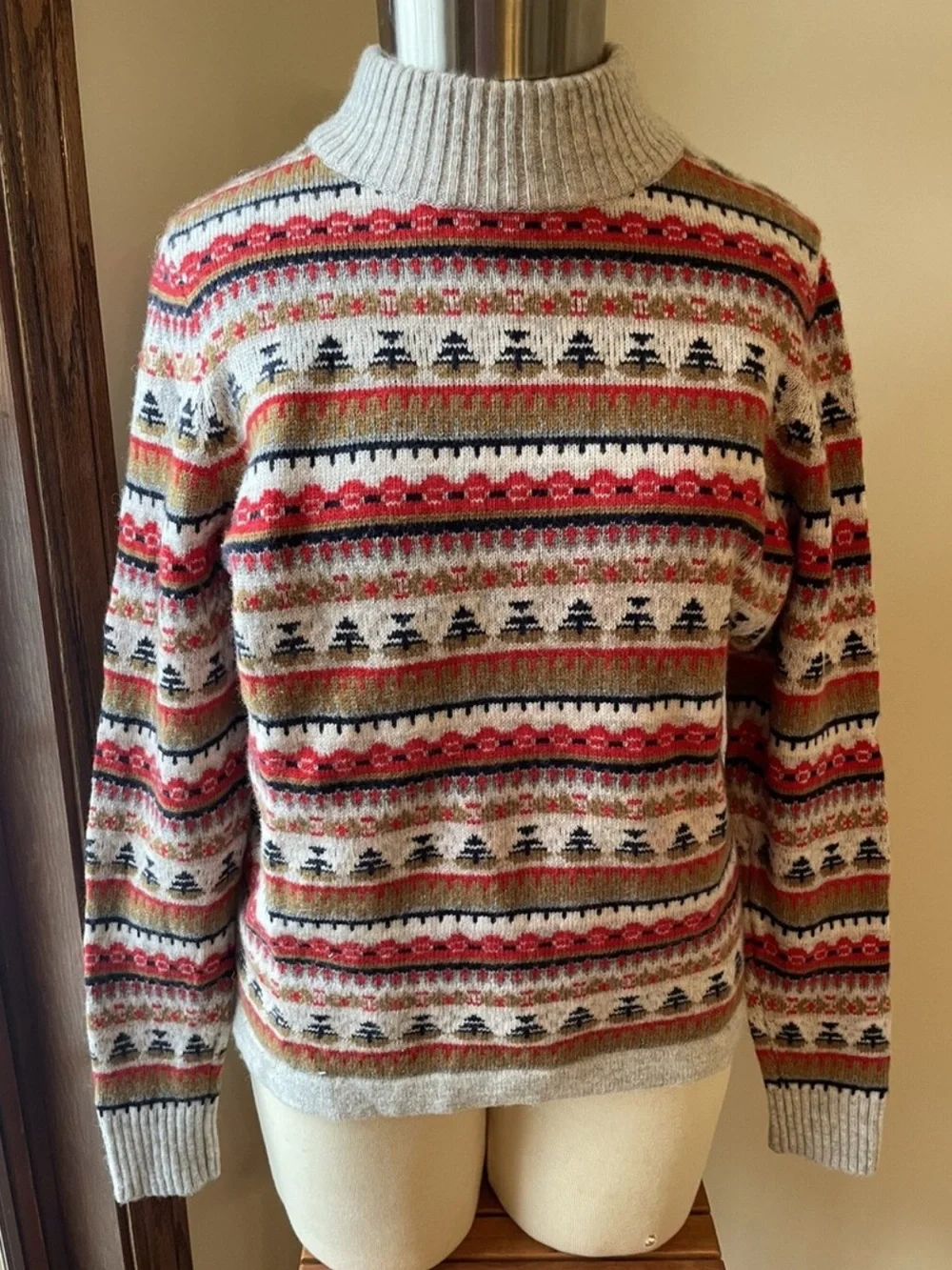 J. Crew Fair Isle Mockneck Lambswool Blend Sweater Size Medium